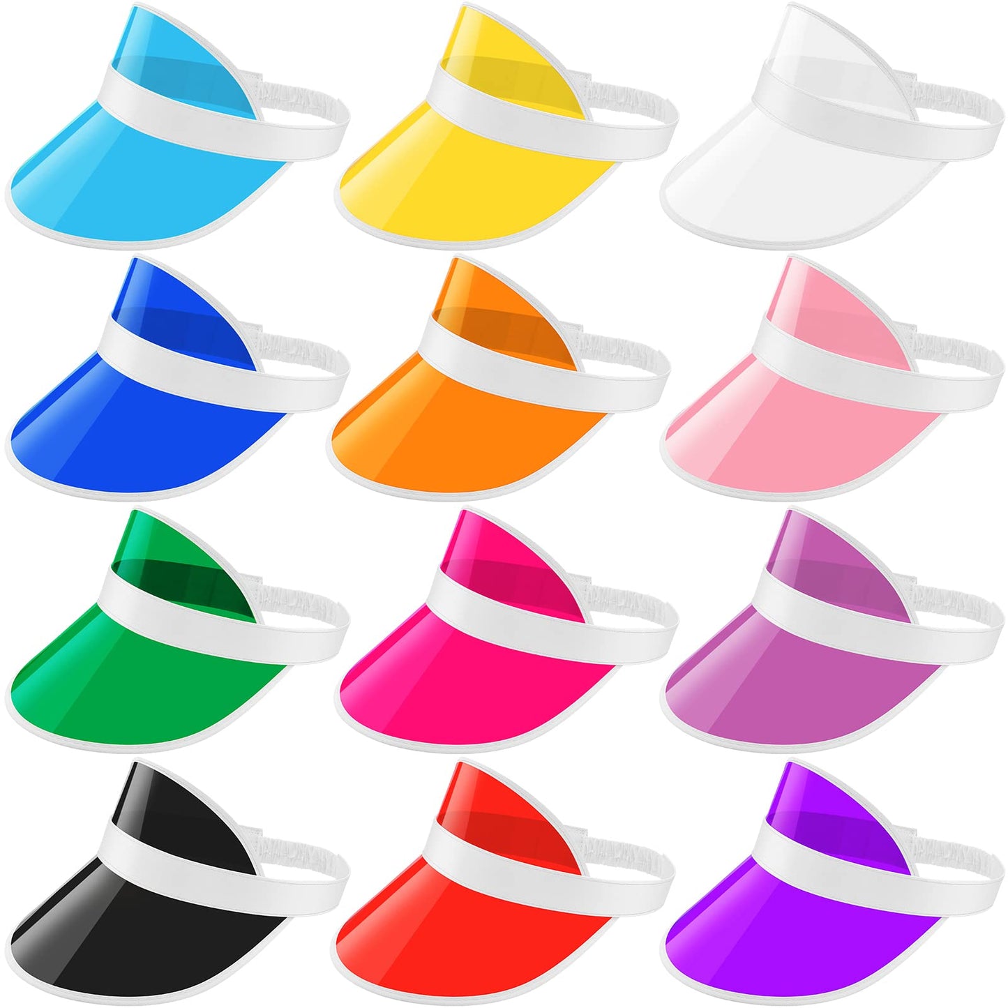 JenPen 12 Pack Unisex Plastic Sun Visors Hats Clear UV Protection Poker Cap for Men Women Sports Outdoor Golf Activities(White Frame)