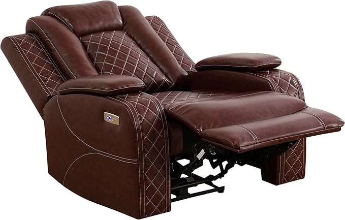 AYCP Multifunction Power Air Leather Recliner Sofa Set with LED Lights, Living Room Furniture, Reclining Sofa, loveseat, Chair with USB Port/Storage (Brown, 3 Pieces)