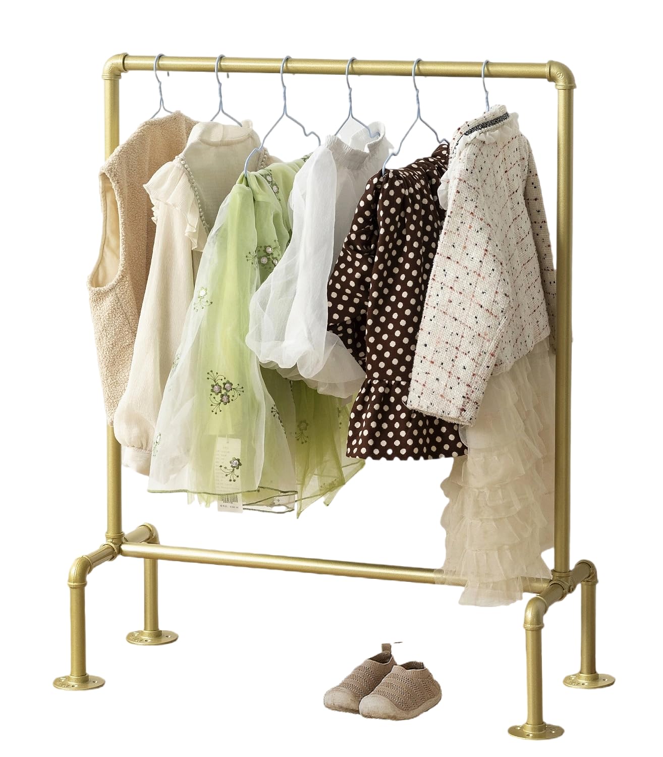 DOFURNILIM Kids Pipes Dress up Racks, Kids Clothing Racks, Child Garment Racks, Hanging Clothes Rod Storage Shelf Organizers Shelves Shelving, Gold Metal