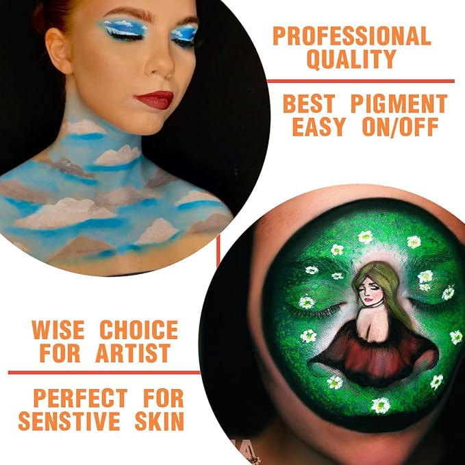 Bowitzki 30g Professional Face Paint Body Paint Water Based Face painting Makeup Safe for Kids and Adults Split Cake Single Color (Tone)