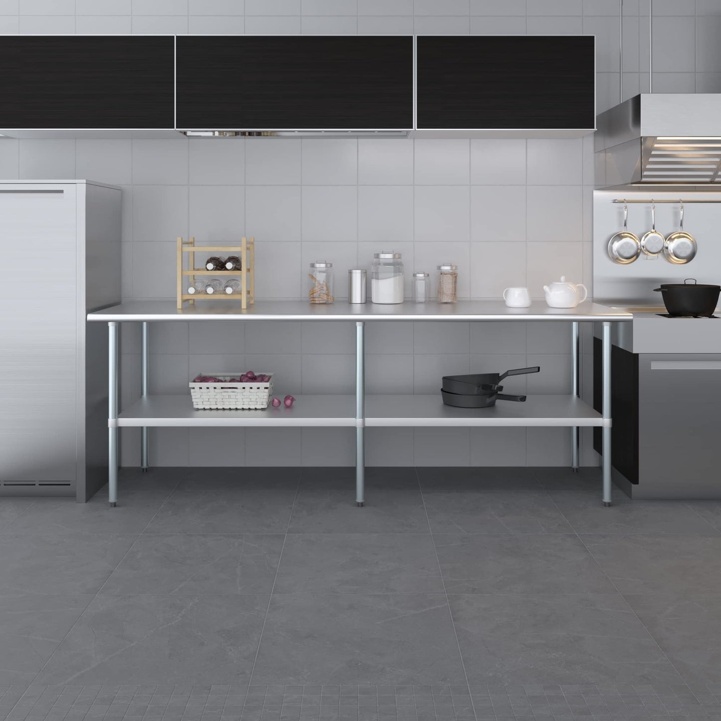 AmGood 30 in. x 96 in. Stainless Steel Work Table | Metal Kitchen Food Prep Table | NSF