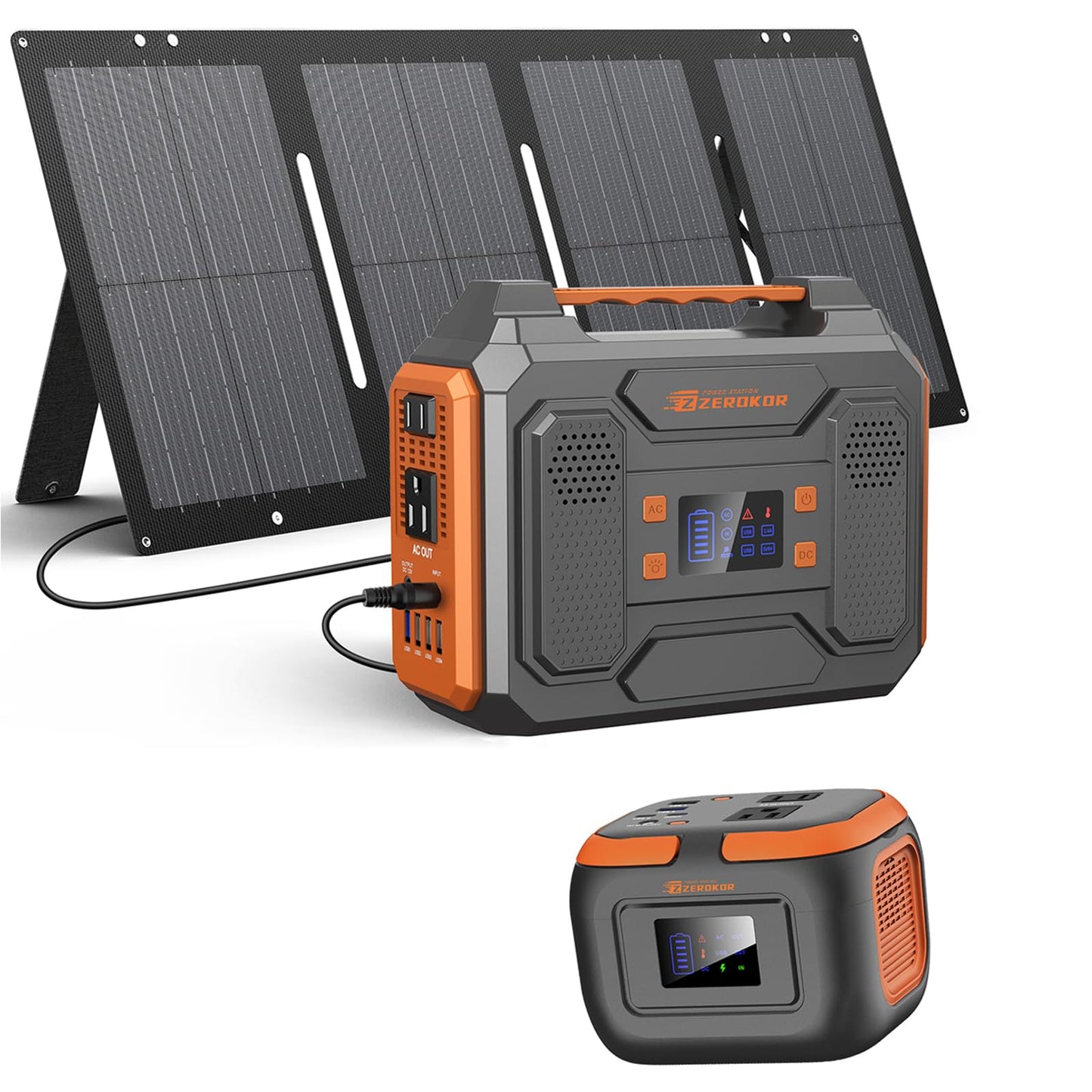 300W Portable Solar Power Station Generator with Foldable 60W Solar Panel Charger, 120W 110V Portable Power Bank with AC Outlet for Camping RV Van Home Outdoor Adventure Backup with USB C
