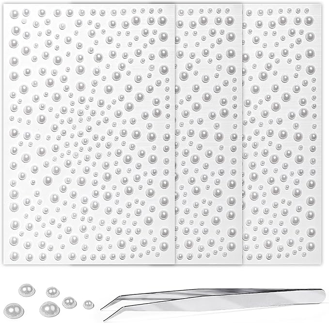 Self Adhesive Face Gems and Pearls for Makeup, Festival Jewels, Hair Gems, Rhinestone Stickers for Face, Eye, Makeup, Nail, Body, Crafts 3/4/5/6 mm 975Pcs (20.Pearl_White)