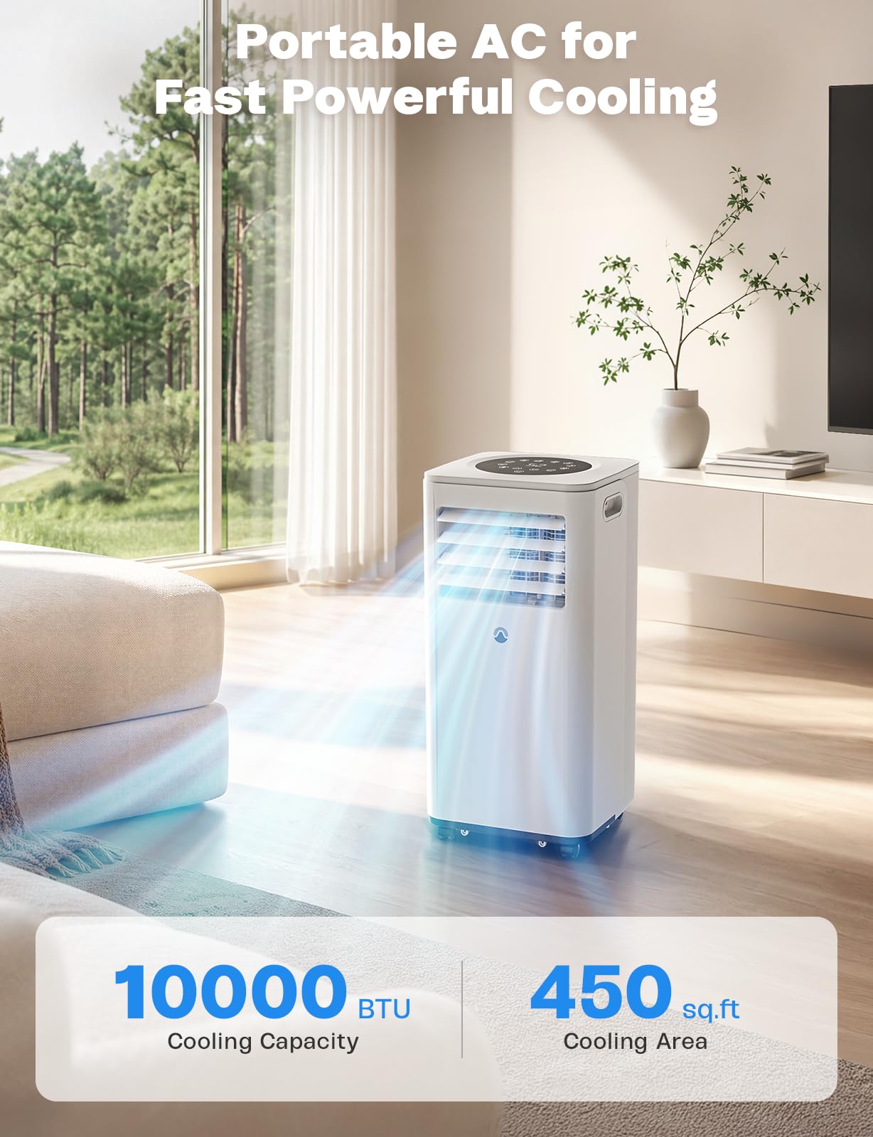 Portable Air Conditioner, 10,000 BTU Portable AC Unit for Room up to 450 Sq. Ft, 3 in 1 Small AC Unit with 24H Timer Smart Sleep Mode, Smart Stand up Air Conditioner for Bedroom Kitchen Garage