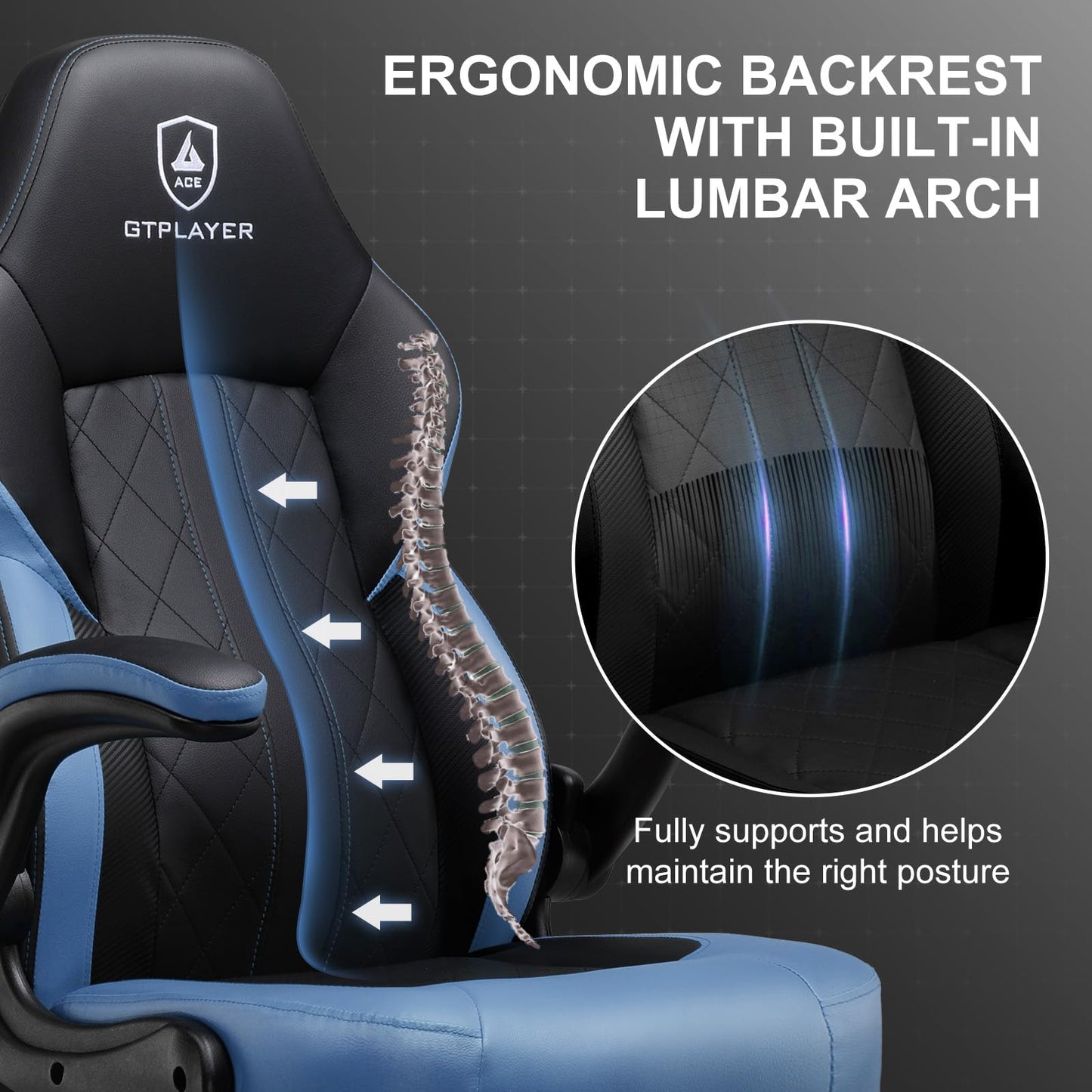 GTPLAYER Video Gaming Chair, Ergonomic Computer Gaming Chair with Flip-Up Armrests and Adjustable Height, Comfortable Desk Chairs with Built-in Lumbar Support, Recliner with 360°Swivel (Blue)