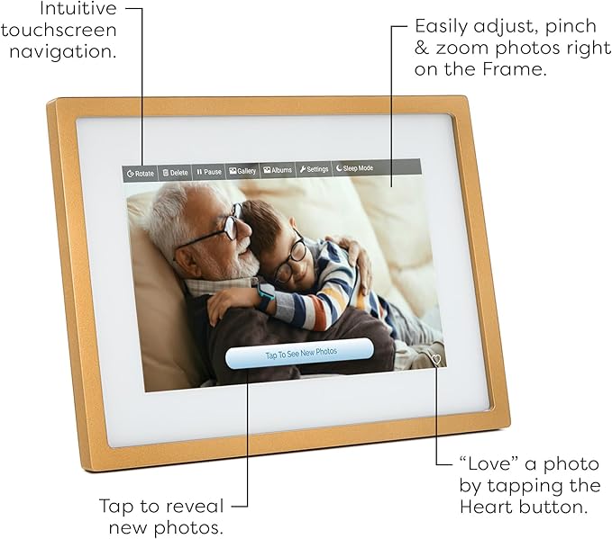 Skylight Digital Picture Frame - WiFi Enabled with Load from Phone Capability, Touch Screen Digital Photo Frame Display - Customizable Gift for Friends and Family - 10 Inch Gold