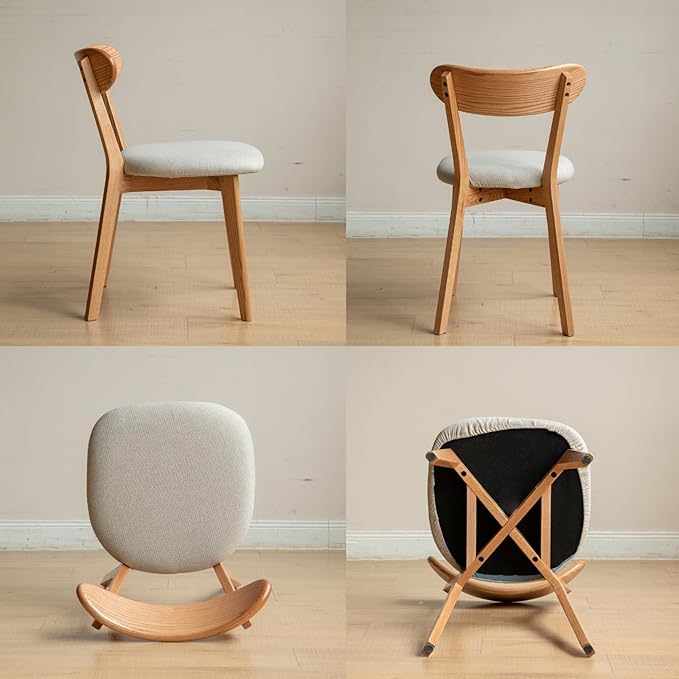 Bamskov 100% Solid Wood Dining Room Chairs - Practical Kitchen Chairs - Wood Chair for Dining Room, Kitchen (4, Natural with White Cushion)
