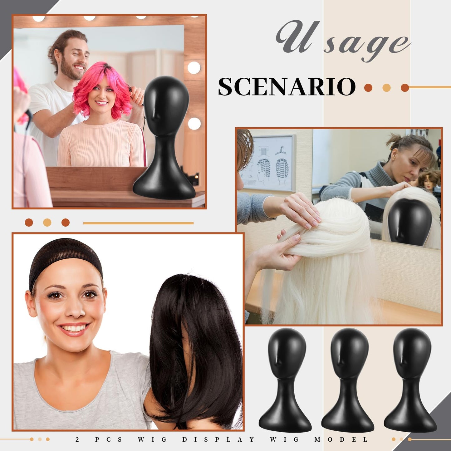 Leinuosen 2 Pcs 16 Inch Professional Mannequin Head Plastic, Realistic Durable Women Model Torso Styling for Wig, Making Styling