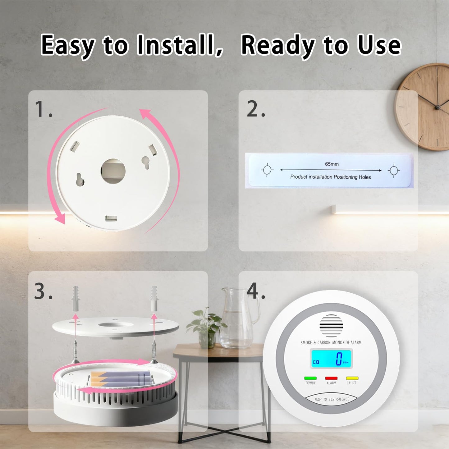 Virtue Sensor Smoke & Carbon Monoxide Detector, 2-in-1 CO Detector Alarm for Home Garage RV with LCD Display Safety Alarm System Audible and Visual Alert