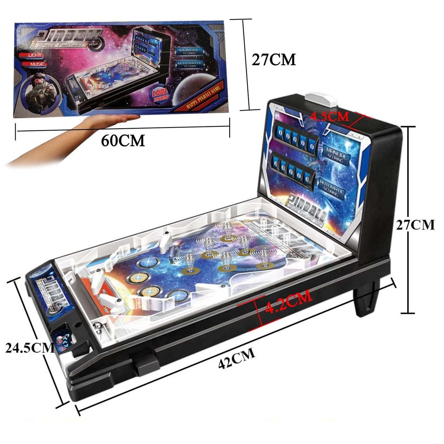 PHATM Mini Pinball Game for Home Retro Desktop Marble Arcade with Digital Scoreboard Lights Sounds Parent Preschooler Puzzle Pinball Machine