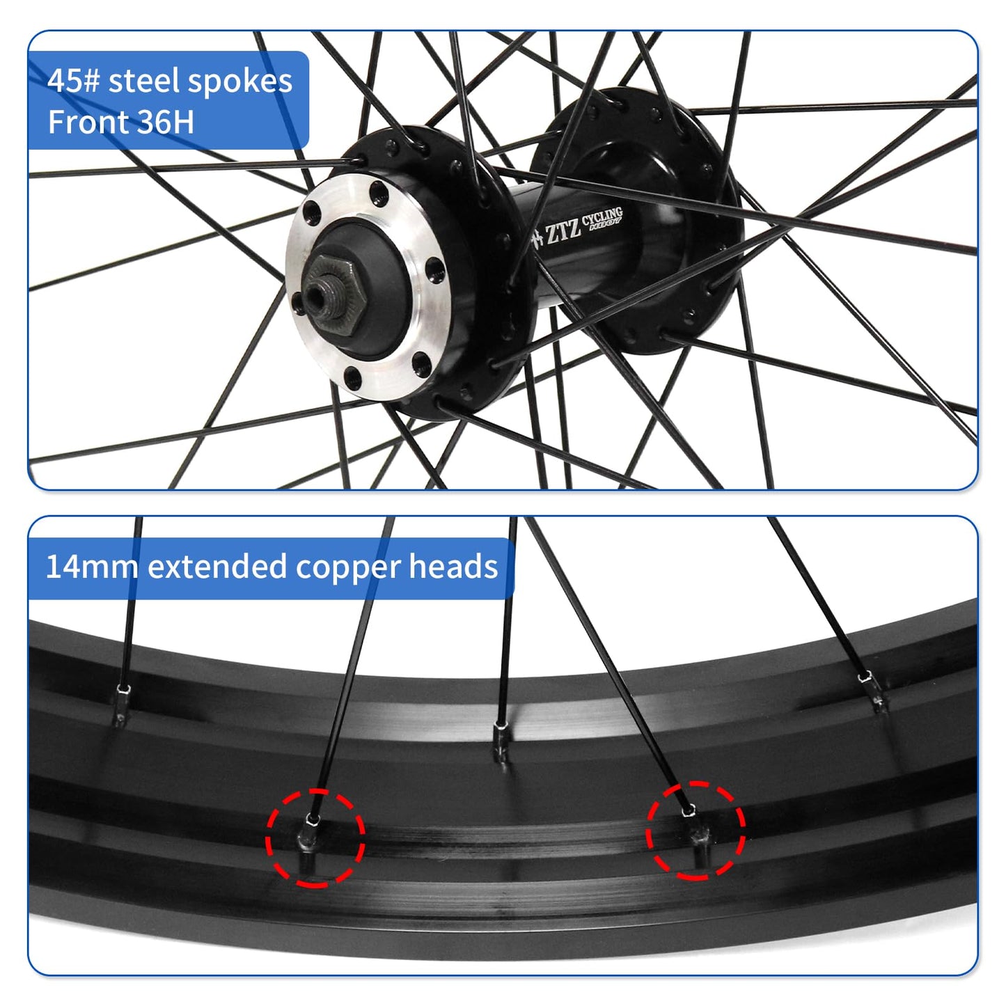ZTZ 20/26 x 4.0 inch Fat Tire Bike Front Wheel, Aluminum Alloy Bike Rim, 36H High-Strength Fat Bike Wheelset, 135mm Hub, 9mm Quick Release, Disc Brake, Perfect for Snow, Beach, eBikes (26 * 4.0 inch)