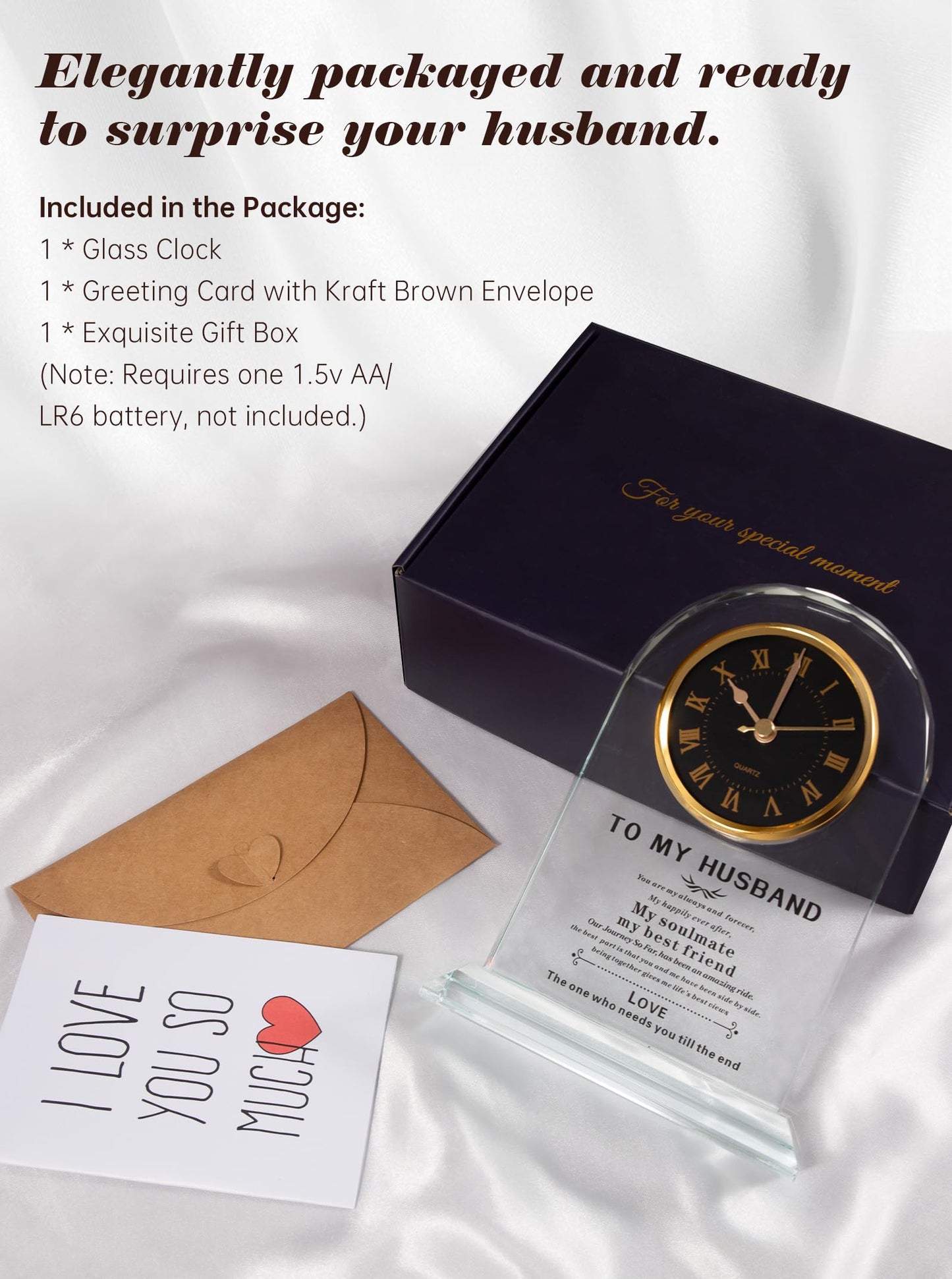 WinTaim Romantic Glass Clock for Husband Gift from Wife, Perfect for Anniversary, Birthday, Christmas, & Valentine's Day, Unique Gift Idea for Husbands Who Have Everything