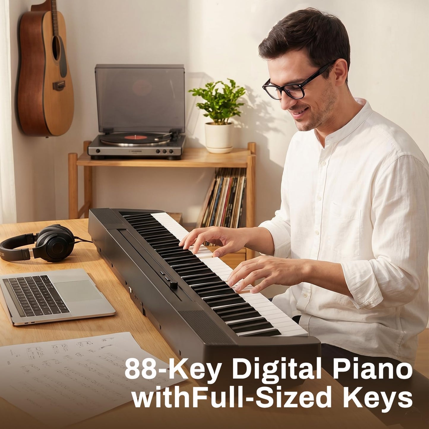 AODSK 88 Key Weighted Keyboard Digital Piano,Grade Hammer Action Keyboard for Beginner Portable Electric Piano, Black (Three-pedal)