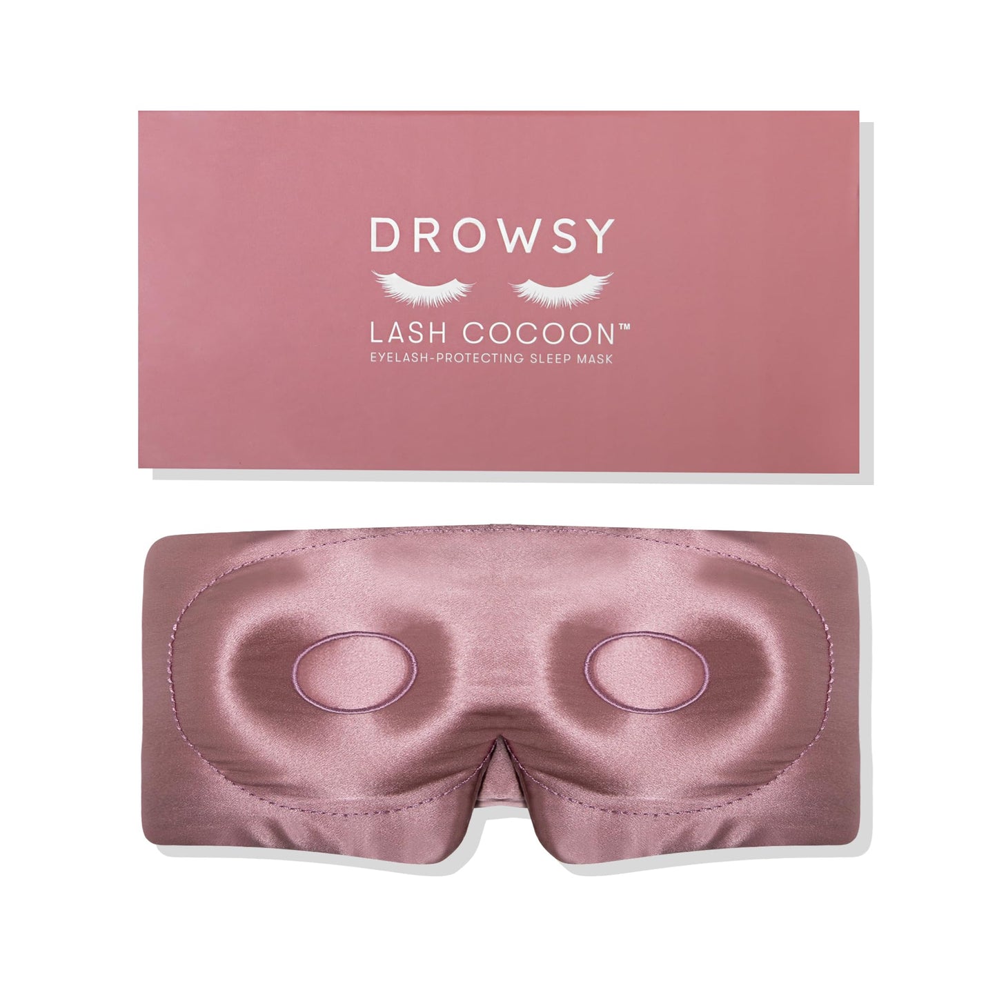 DROWSY Eyelash Protecting Silk Sleep Mask for Natural Lashes & Extensions. Deep Eye Cups, Zero Pressure, Total Blackout, Full Wraparound (Damask Rose)
