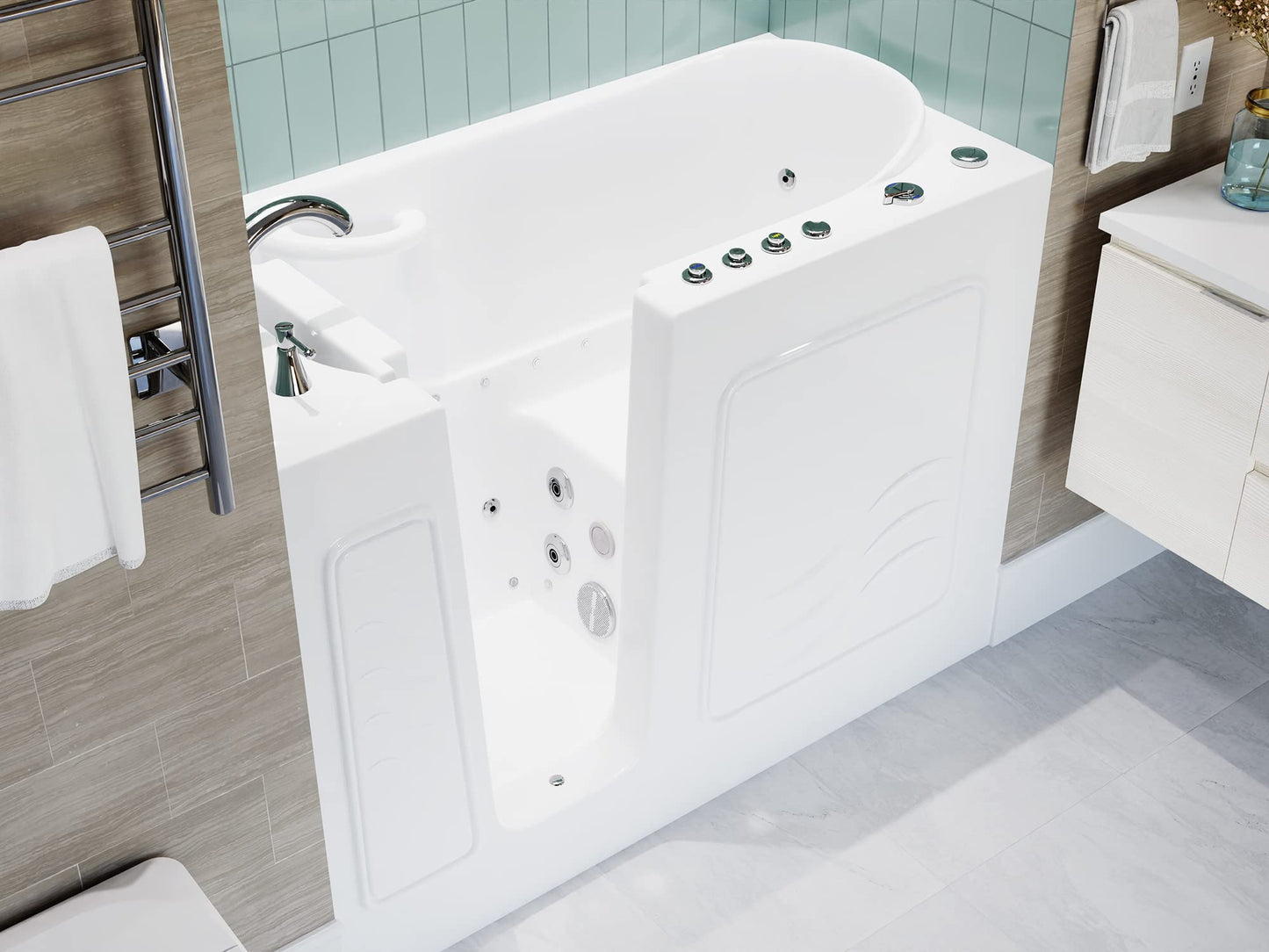 ANZZI Walk In Tub 26'' x 53'' Left Drain Tub with 15 Whirlpool Jets in White, Air Massage Jetted Hot Soaking Bath Tub with a Waterfall Filler Faucet and Handheld Shower Sprayer - AMZ5326LWD