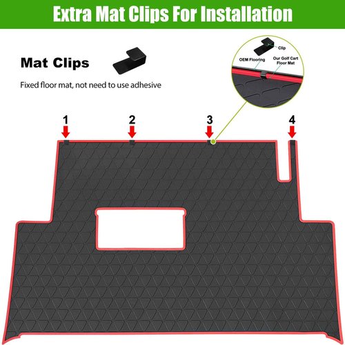 Club Car Precedent Golf Cart Full Coverage Floor Liner Mat, fits Club Car Precedent (2004-2023), Onward & Tempo (2017-2023), Villager & V4L (2019-2023), Durable Anti-Slip Rubber, Black with Red Trim