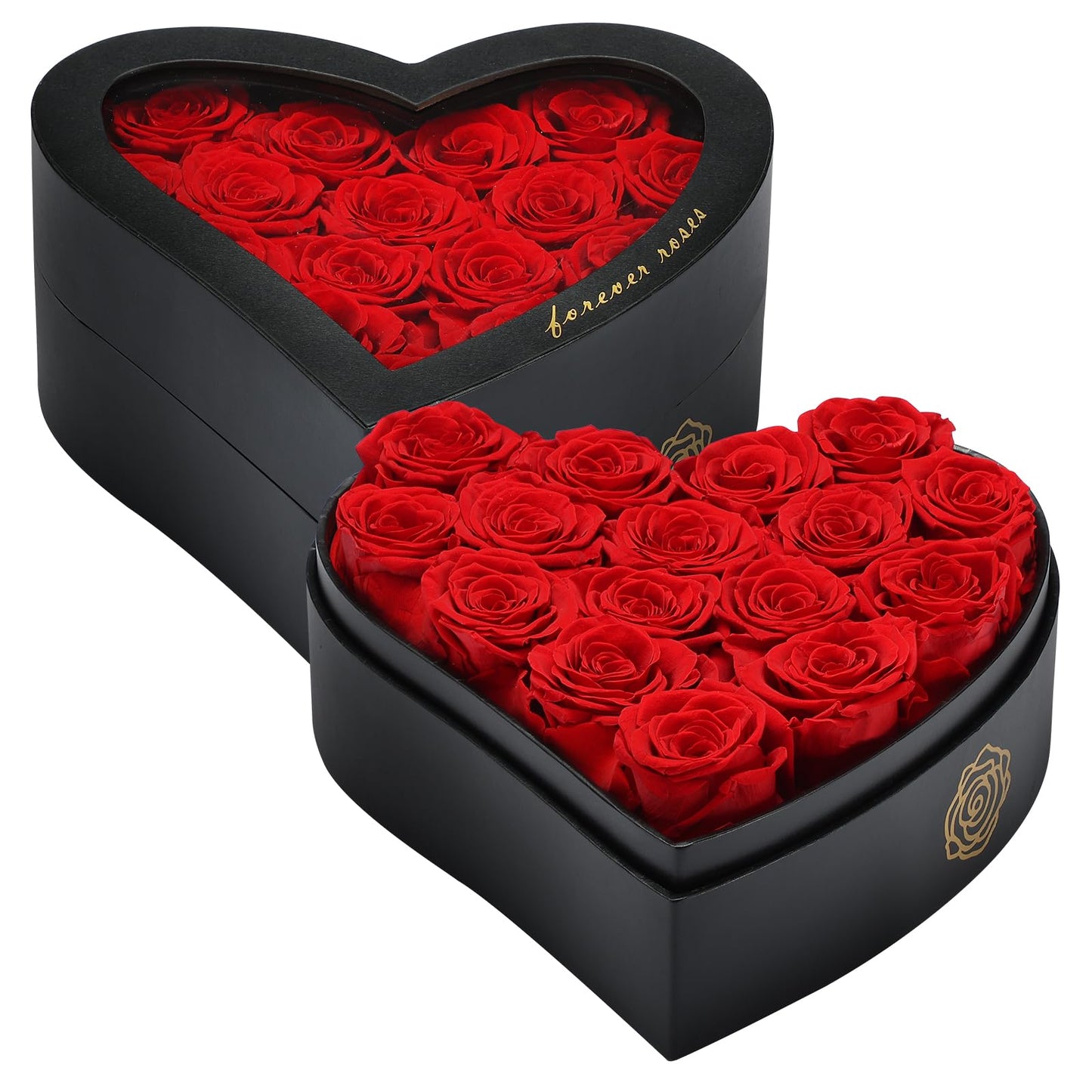 HERBMOTG 16 Forever Flowers in Heart Shaped Box - Preserved Roses Romantic Gifts for Her, Valentine’s Day, Anniversary, Wedding (Red)