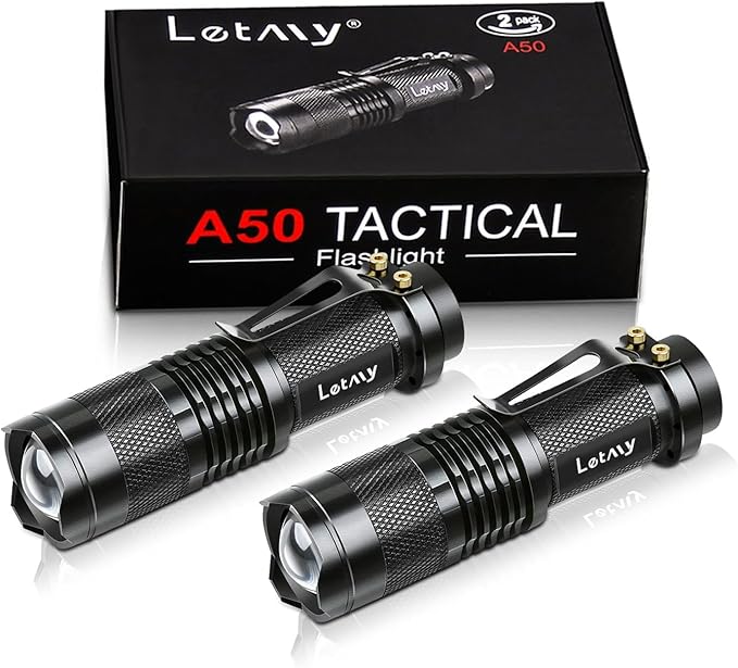 LETMY Tactical Flashlight, Super Bright LED Mini Flashlights with Belt Clip, Zoomable, 3 Modes, Waterproof - Best EDC Flas...