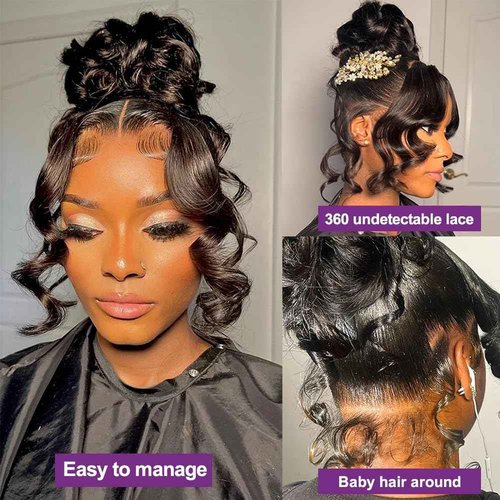 Uonoco Hidden Strap 360 Lace Front Wigs Human Hair Body Wave Invisible Drawstring HD Lace Front Wigs Human Hair Pre Plucked With Natural Hairline 360 Frontal Glueless Wigs for Women 180 Density