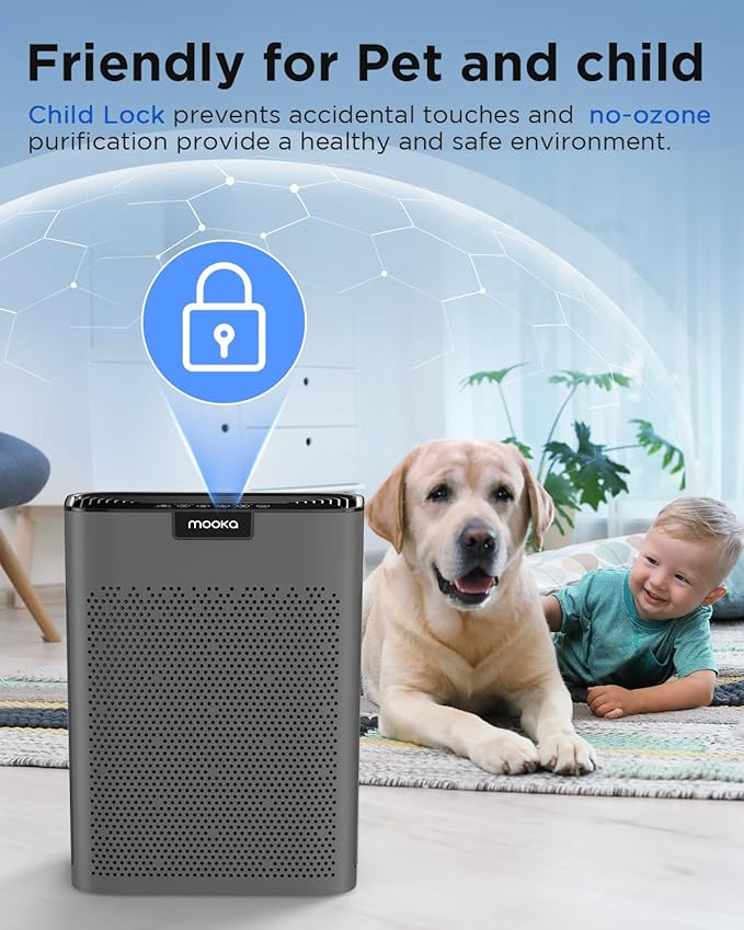 Air Purifiers for Home Large Room 2000 Ft² with Washable Filters, MOOKA H13 HEPA Air Purifier for Home Ptes Bedroom with Fragrance, Air Cleaner for Smoke Dust Pollen Pets Hair Odor, KJ190L Grey
