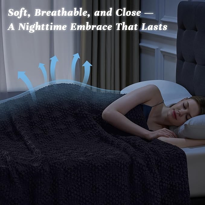 Knitted Weighted Blanket for Adult, Chunky Knit Weighted Throw for Sleep 48"*72" 20lbs, Cooling Breathable Heavy Blanket for Hot Sleepers, Machine Washable Blanket for Room Decor(Dark Grey)