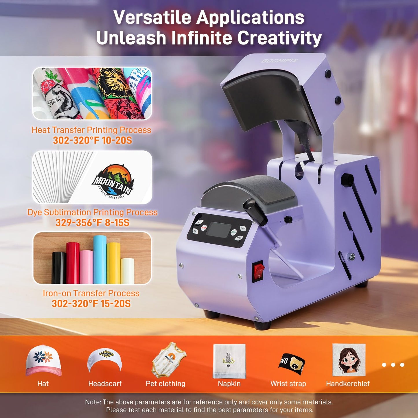 GOCHIFIX Auto Hat Heat Press Machine, Automatic Open/Release, 4 Memory Modes, Precise Temp/Timer Control, 6.54"x3.84"Curved Heat Plate, Hat Stretcher, for Caps, Sublimation, Vinyl, Heat Transfer