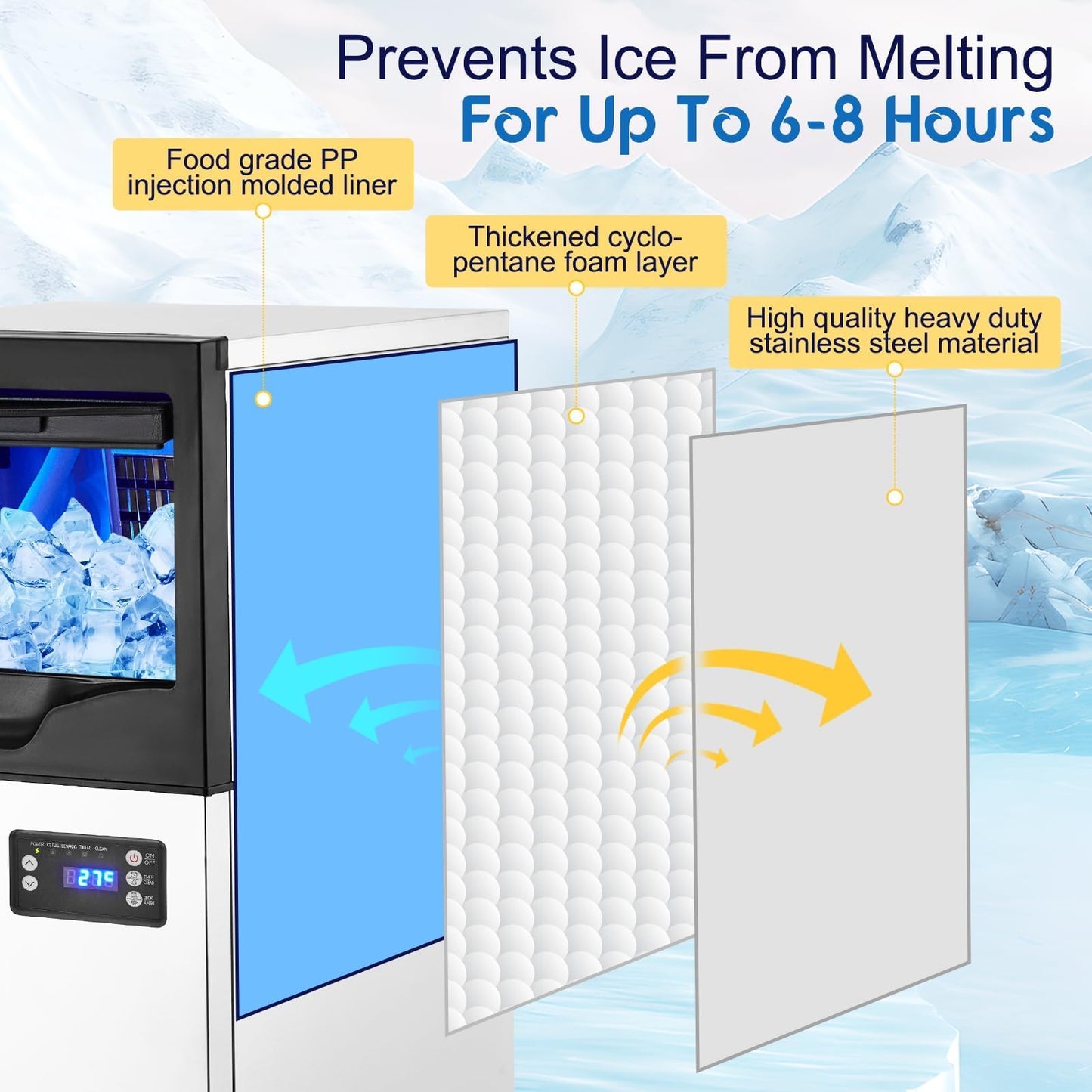 GarveeHome 100 LBS/24Hrs Commercial Ice Maker, 100 LBS Storage, Under Counter/Freestanding, LCD Controller, Self-Cleaning, Stainless Steel for Restaurants/Bars/Kitchens