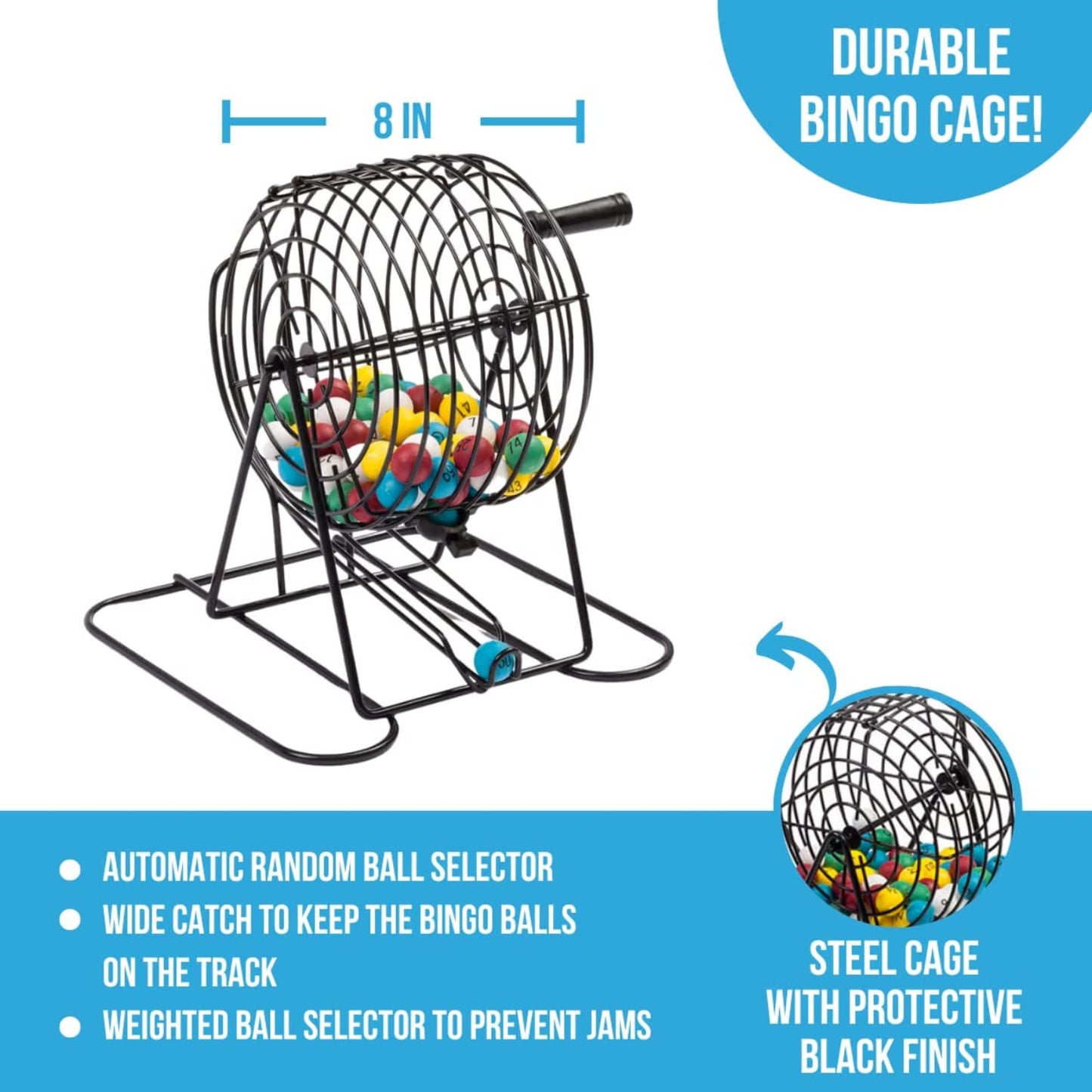 Regal Bingo Deluxe Game Set for Adults and Kids - Includes 8 Inch Wheel Cage, 75 Balls, Master Board, 50 Cards and Colorful Chips - Fun Family Game Night