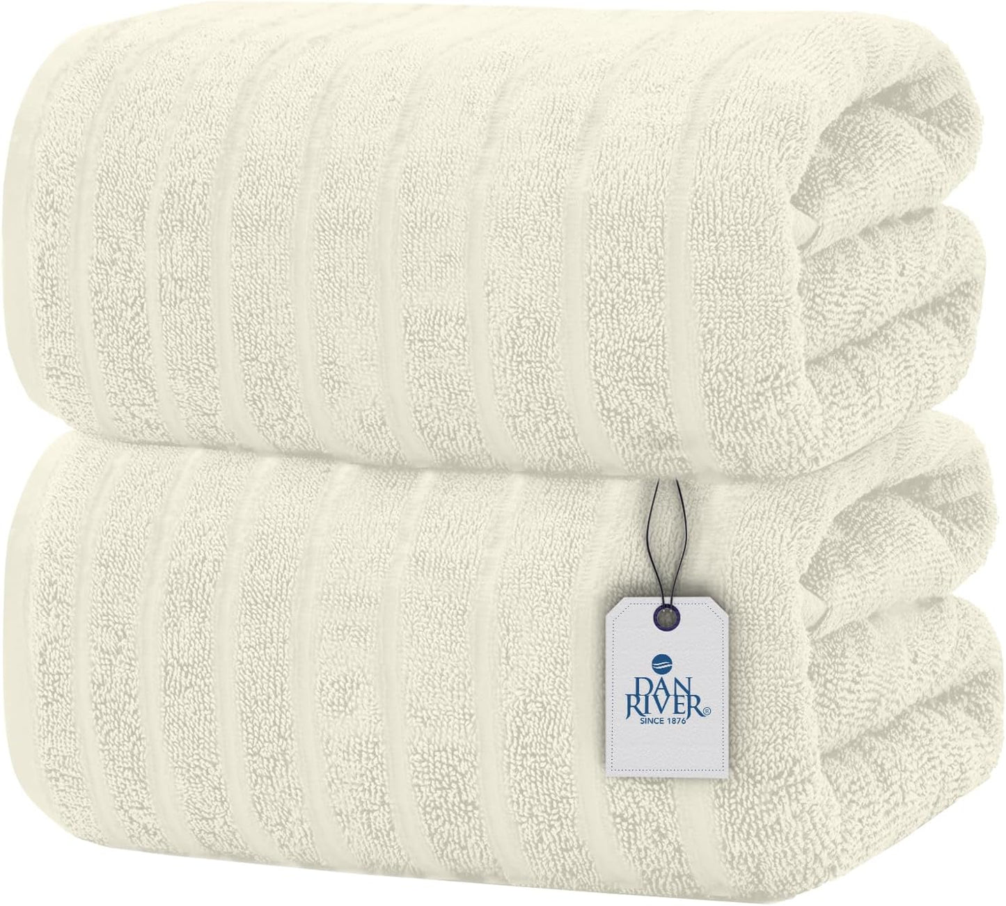 DAN RIVER Pack of 2 Bath Sheet 35x70 Inches, Extra Large Ribbed Quick Dry Bath Towels, Hotel Collection Towels for Adults - Ivory