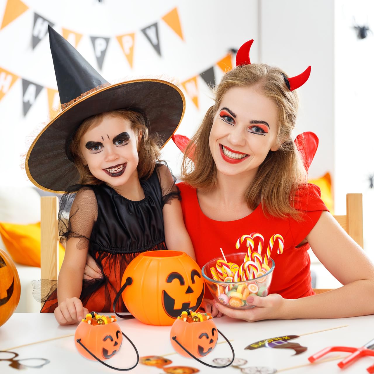 Cabilock 36pcs Halloween Mini Pumpkin Bucket, Plastic Trick Treat Candy Holder for Kids Halloween Party Supplies, Smiling Eyes Pumpkin Pail for Candy Storage and Decorations