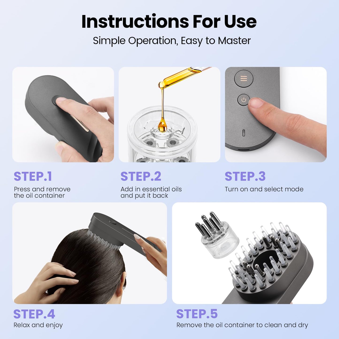 UNIWA Scalp Massager Hair Growth Brush, Hair Oil Applicator, 3 in 1 Scalp Massage Tool, Head Scalp Massager for Relax, Cordless