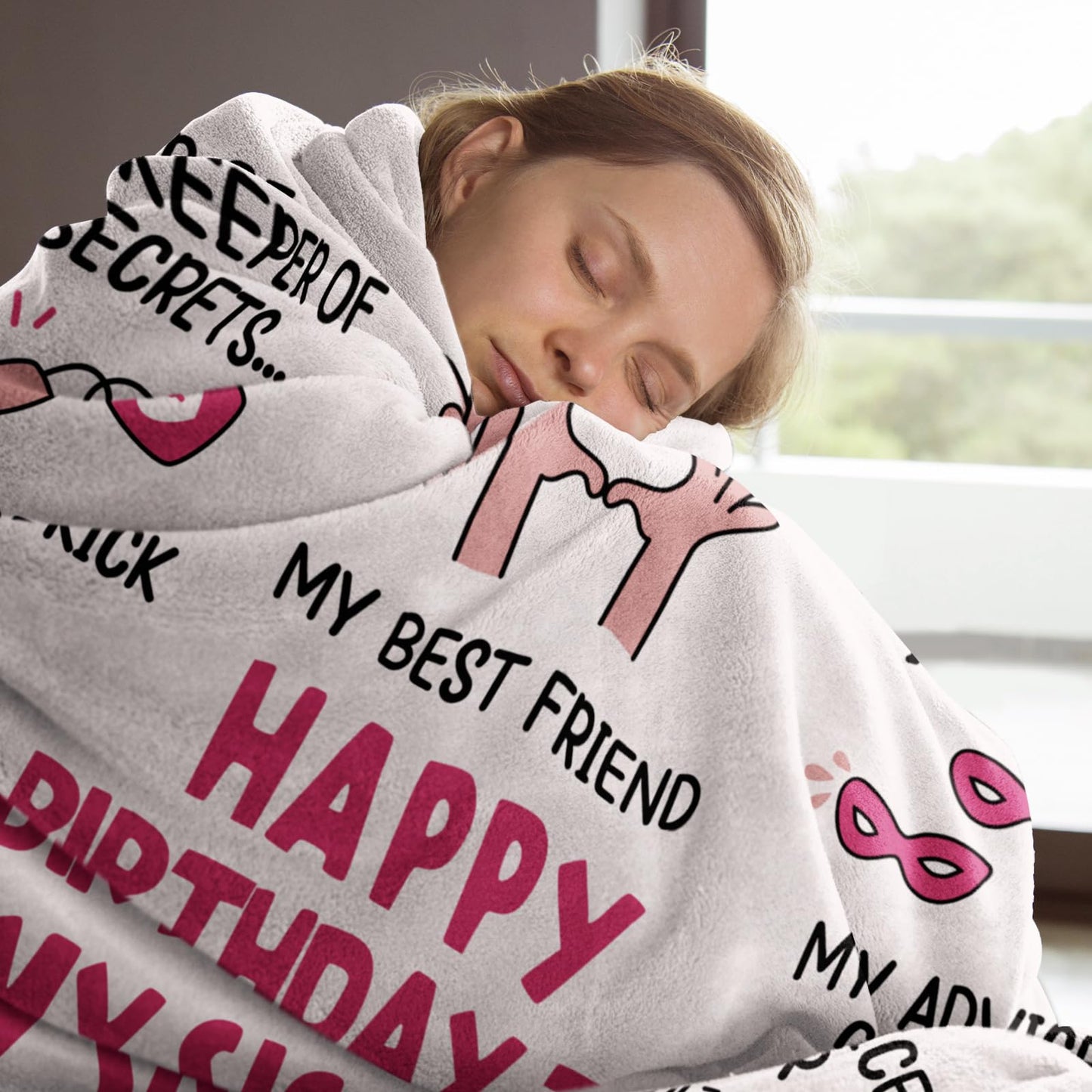 Afterprints Funny Sister Birthday Gifts Blanket, Happy Birthday Gifts for Sisters from Sister, Brother, Women Girls, Best Friend, Soft Throw Blanket 50''x60''