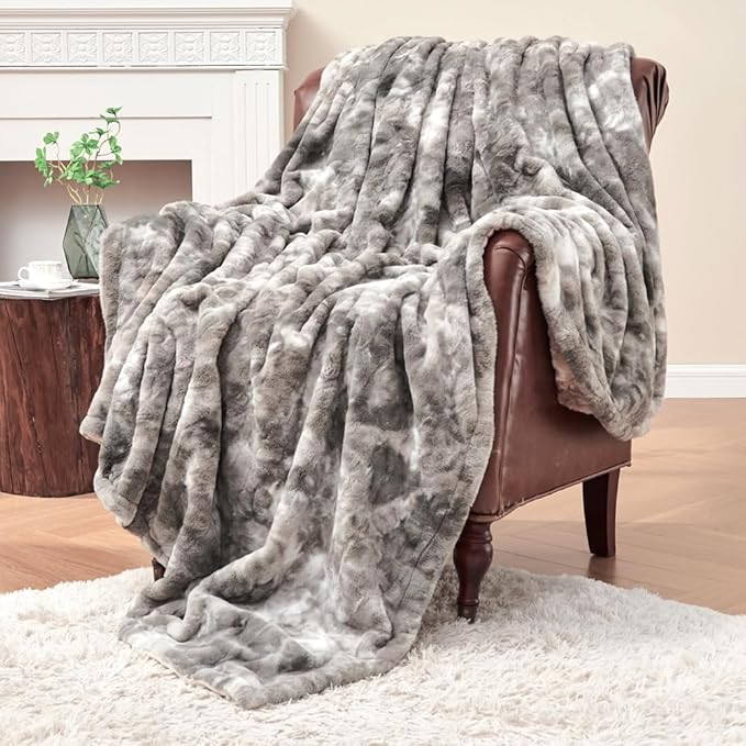 Krifey Oversized Faux Fur Throw Blanket, Soft Fluffy Fuzzy Cozy Blanket for Couch, Sofa and Bed, Luxury Mink Plush for Wom...