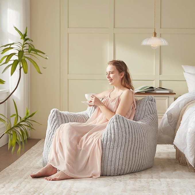 Achicsofar Giant Bean Bag Chairs for Adults Teens, Large Bean Bag Sofa Chairs with Filling Comfy Fuzzy BeanBag Chair with Armrests for Bedroom Living Room Reading