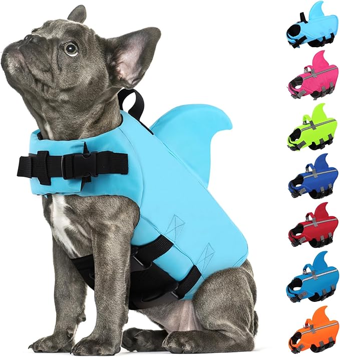 SUNFURA Dog Life Jacket Shark Life Vest for Dogs, Adjustable Swmming Vest with High Buoyancy, Safety Lifesaver with Rescue...