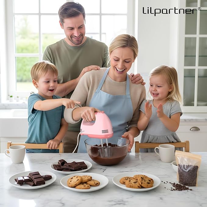 Hand Mixer Electric, Small Food Mixer 7 Speeds Handheld Blender,304 *(1* Whisk, 2* Beater, 2*Dough Hook) Kitchen Blender for Cream, Cookies, Dishwasher Safe, Pink