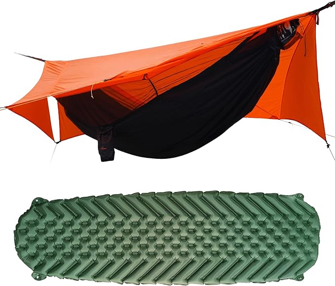 Camping Hammock Tent with Net and Rain Fly with Hammock Sleeping Pad, Ultralight Portable Double-Layer Hammock with Ridge ...