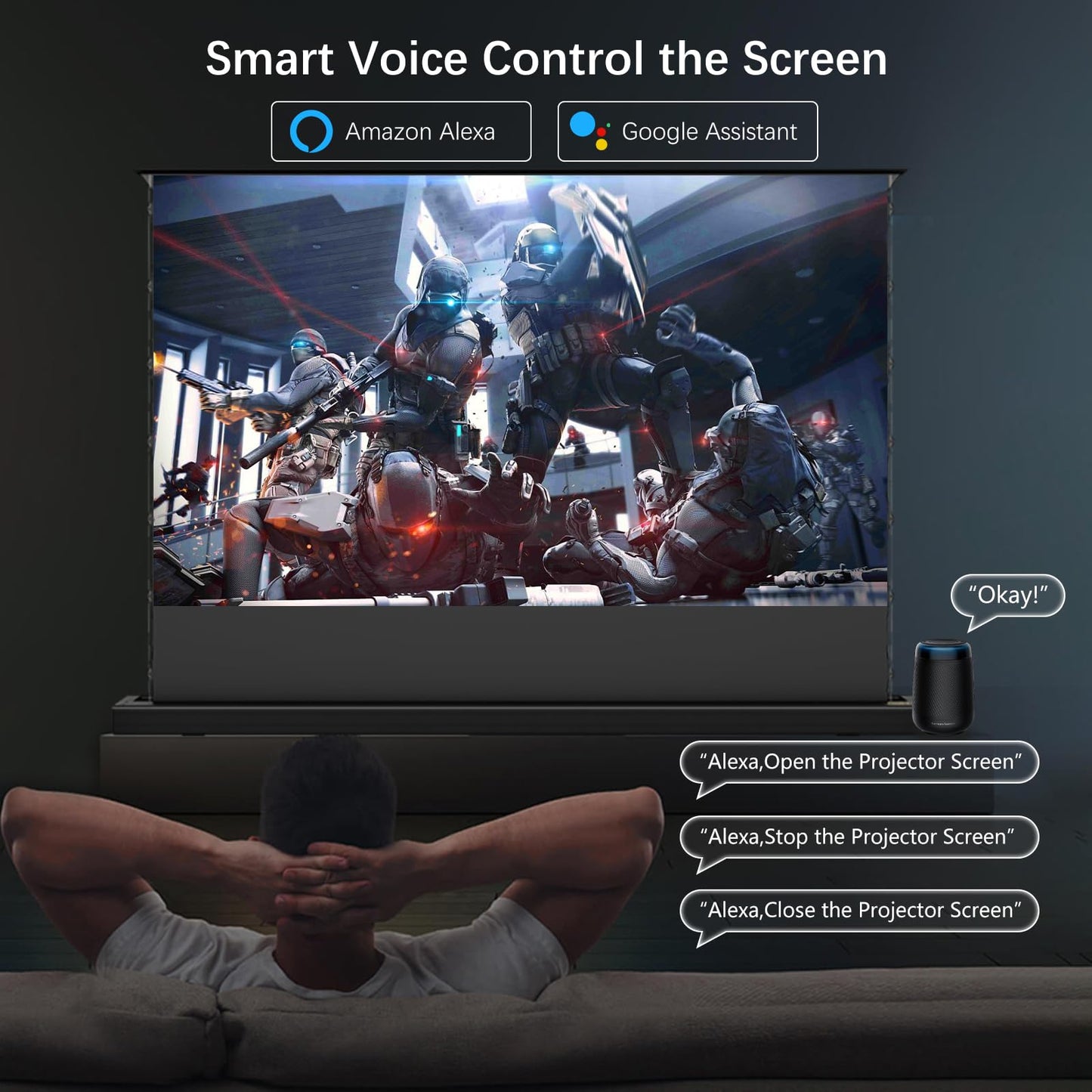 IN&VI Motorized Floor Rising Projector Screen for Long/Standerd Throw Projector,Movie Screen for Home Theater,Motorized Projector Screen 4K/8K Ultra HD Active 3D (100 Inch/16:9)
