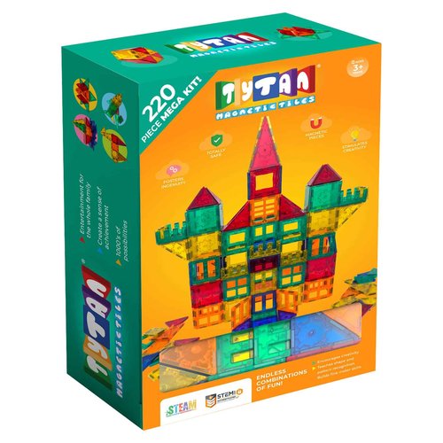 Tytan TILES 220-Piece SUPERSIZED Magnetic Tiles Building Set, 1000s of Creations, Large 3D Castles, Massive Vehicles, & Rocket Ships, Kids’ STEM Toy, Architecture, Innovative Play, Ages 3 and Up