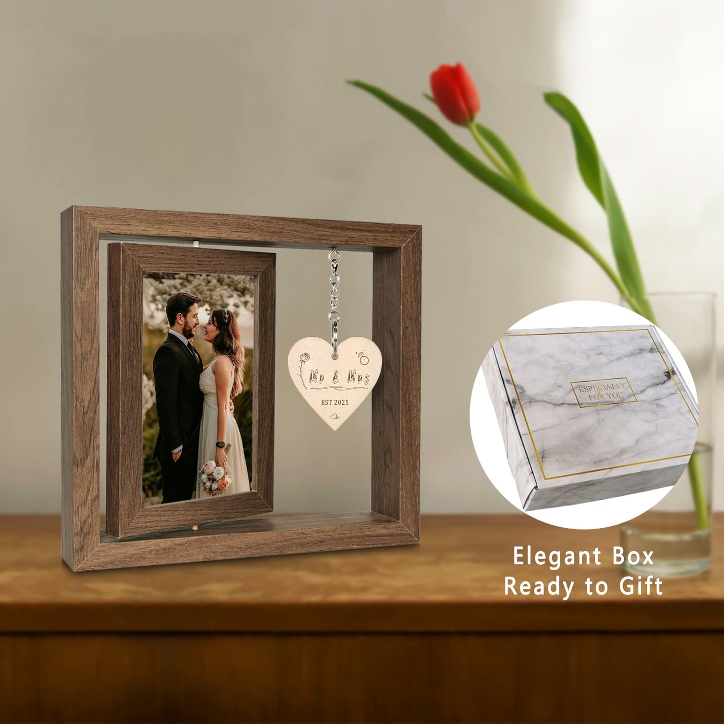 EYITUPC Rotating Wedding Picture Frame Gift for Bride – Bridal Shower Gift, Bride to Be Engagement Gifts for Couples, Mr and Mrs Wedding Photo Frame – Newlywed Gifts 2025 (Display Two 4x6)