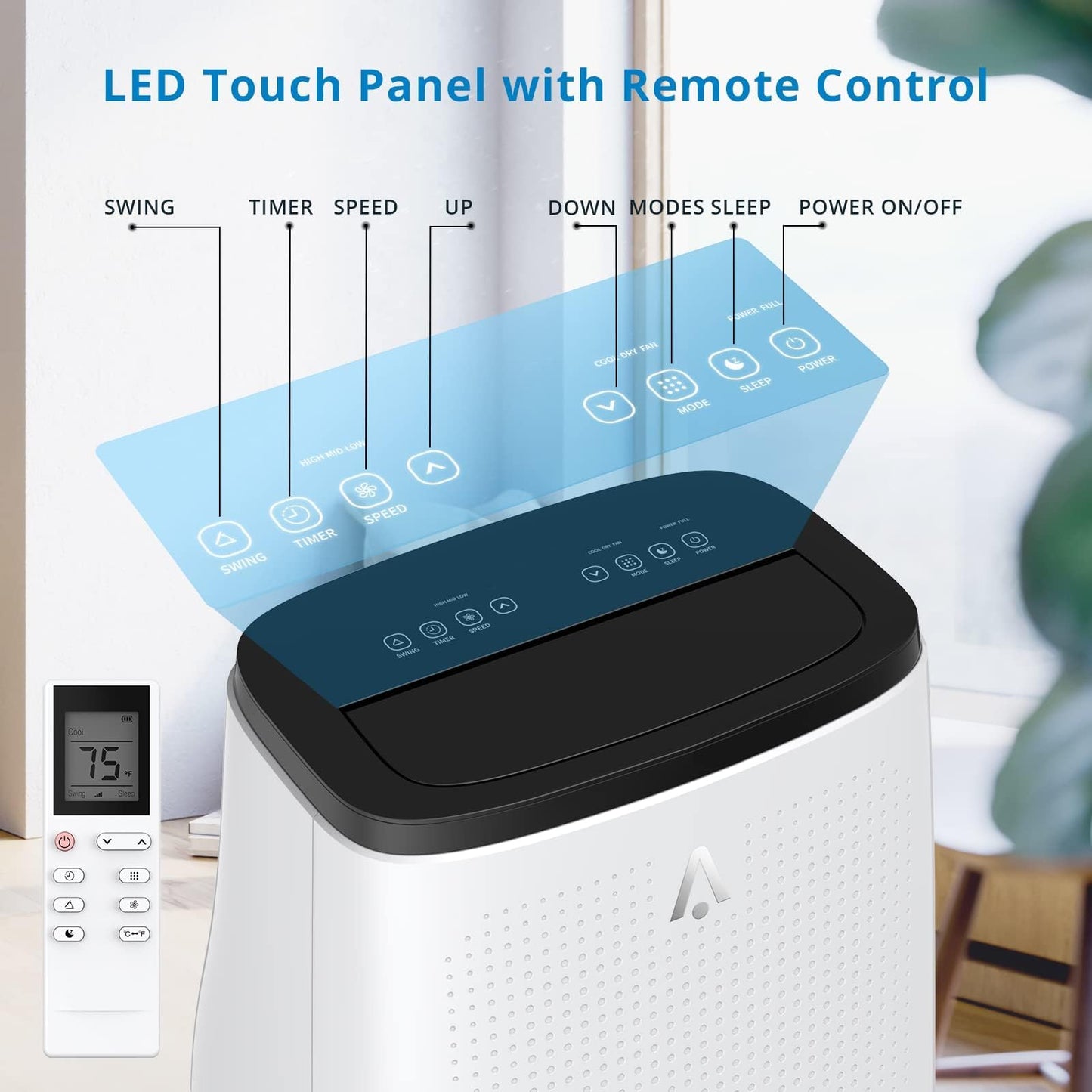 GarveeLife 14,000 BTU Portable Air Conditioner for Room Up to 750 Sq. Ft, 3-In-1 Air Conditioner w/Remote, Fast Cooling In 10 Mins, Smart Touch Panel, 24 Hours Timer Function, Auto Shut-Off