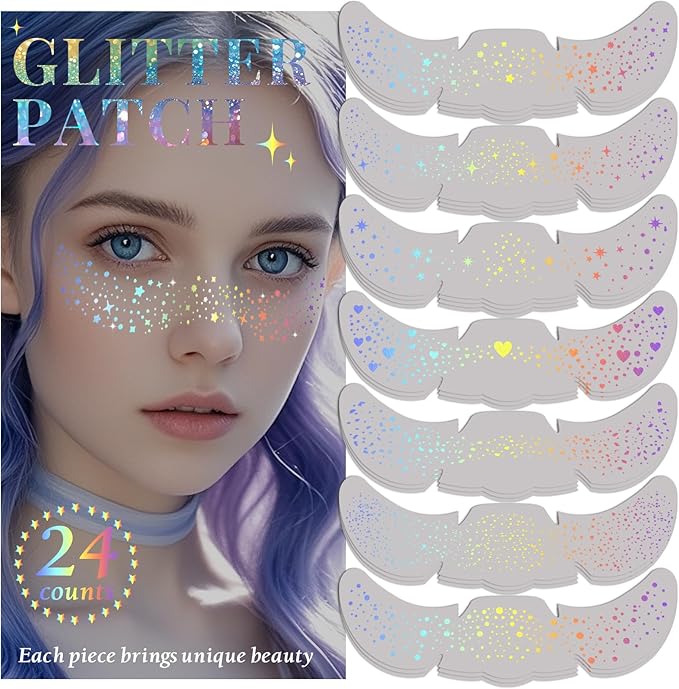 24pcs Glitter Freckles Makeup Patches-Holographic-Face Glitter Speckles, Sparkle Speckles Patches for Women, Cute Sparklin...