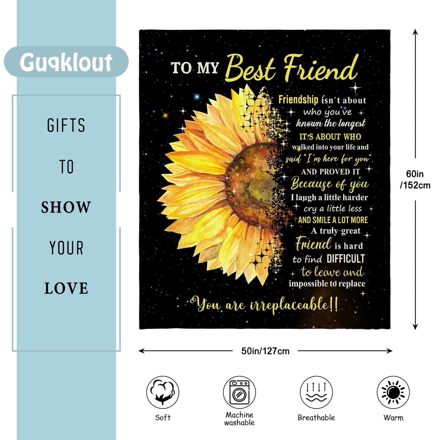 Guqklout Gifts for Best Friend Woman Female, Best Friend Birthday Gifts for Women, Besties Gift for Women, BFF Gift, Bestie Present Throw Blanket 60x50 Inch