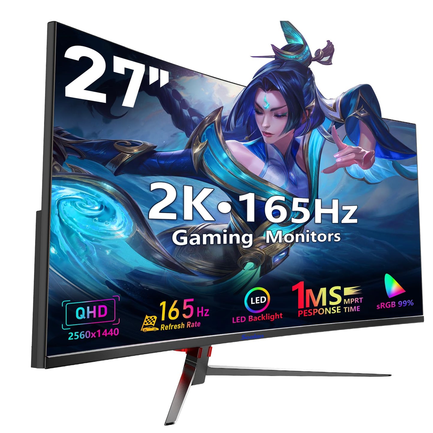 Sealan 27inch Curved Gaming Monitor 2k QHD 165HZ Refresh Rate, 1ms Response Time, 99% sRGB Color, AMD FreeSync,AV Display,HDMI,D