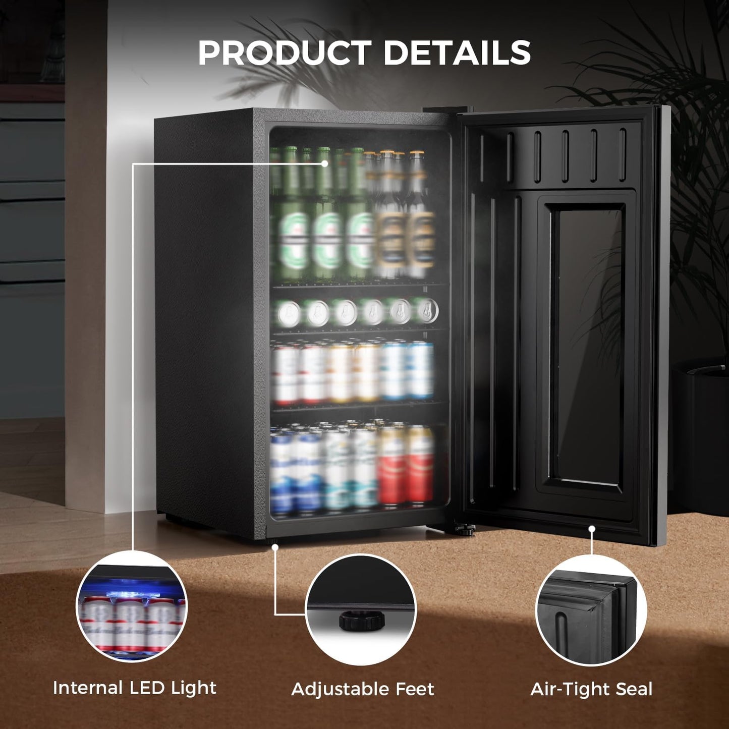 Kismile 3.2 Cu.Ft Beer Fridge, Auto Defrost Mini Fridge with Electronic Control, LCD Display and Adjustable Temperature for Home, Dorm, Office