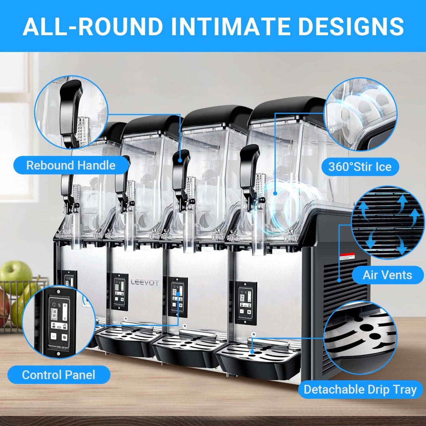 EKway Commercial Slushy Machine, 4x3.2 Gallons（231 Cup）Quadruple Tank Margarita Frozen drink Maker Machine,1500W 110V Commercial Slushie Machine for Restaurant Cafe Bar Party Large Events