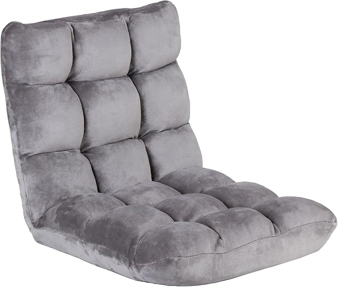 Nouva Adjustable Floor Chair 14-Position Sofa Bed Foldable Cushion Video Gaming Chairs Bean Bag Chair Reading Seating for Adults Kids Teens for Bedroom Living Room Indoor Use,Grey