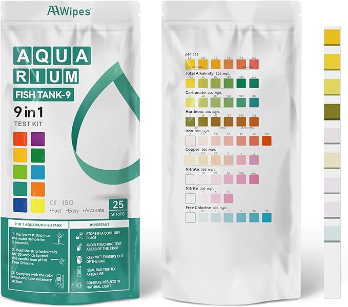 AAwipes Fish Tank Water Test Strips 9-in-1 |25 Strips | Freshwater & Saltwater Tanks Quick & Accurate Water Testing Test p...