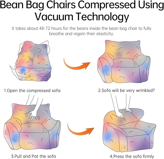 Cvortll Bean Bag Chair, Sherpa Accent Beanbag Chair and Ottoman Set, Fur Faux BeanBag Chair with Memory Foam Filled, Lazy Sofa Comfy Cozy BeanBag Chair for Dorm, Apartment, Living Room (Colorful)