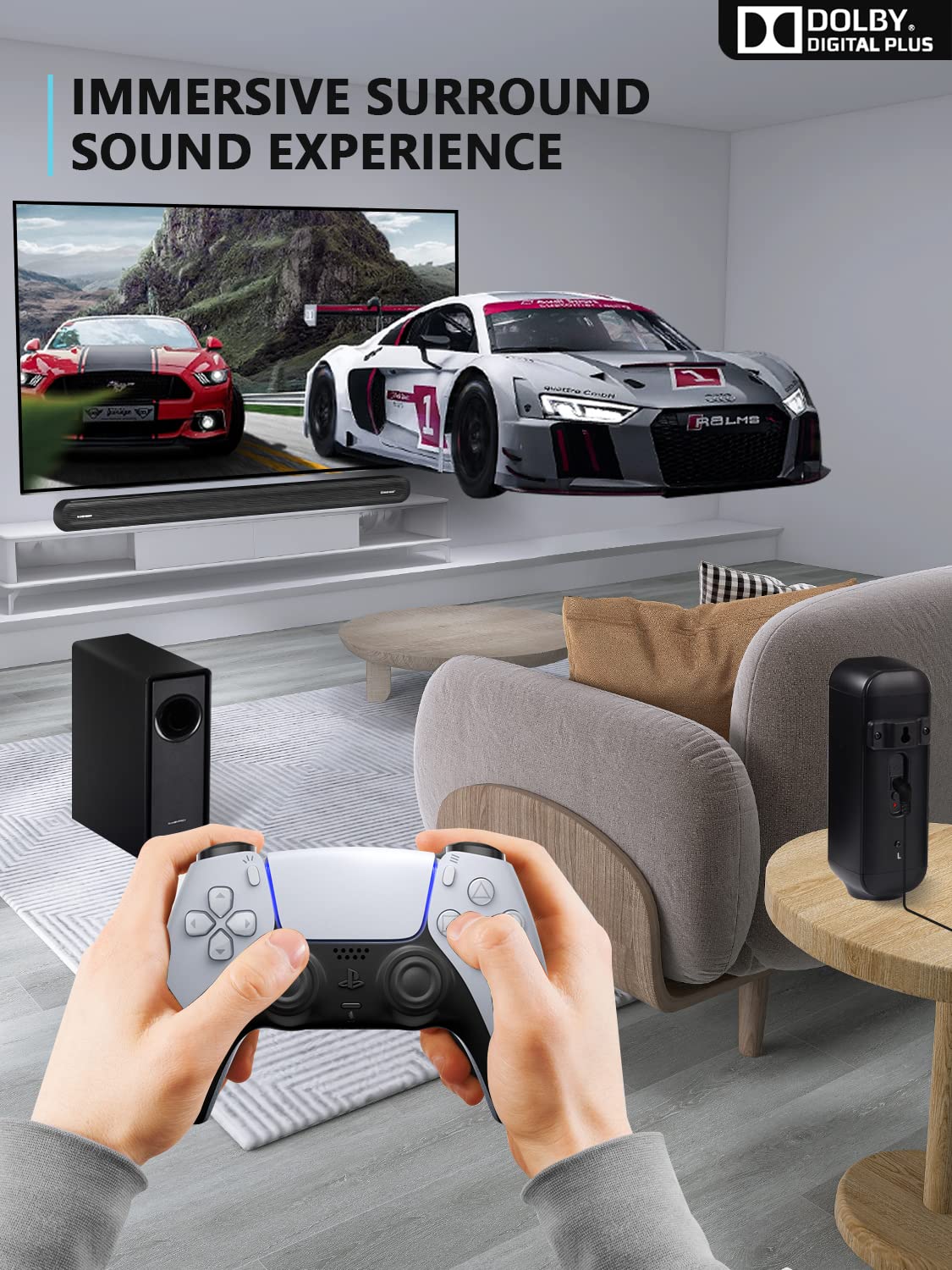 5.1 CH Surround Sound Bar with Dolby Audio, Sound Bars for TV, Wireless Subwoofer & Rear Speaker, Dolby Digital Plus, Bluetooth 5.3, Surround Sound System for Home Theater, 4K & HD TVs| HDMI & Optical